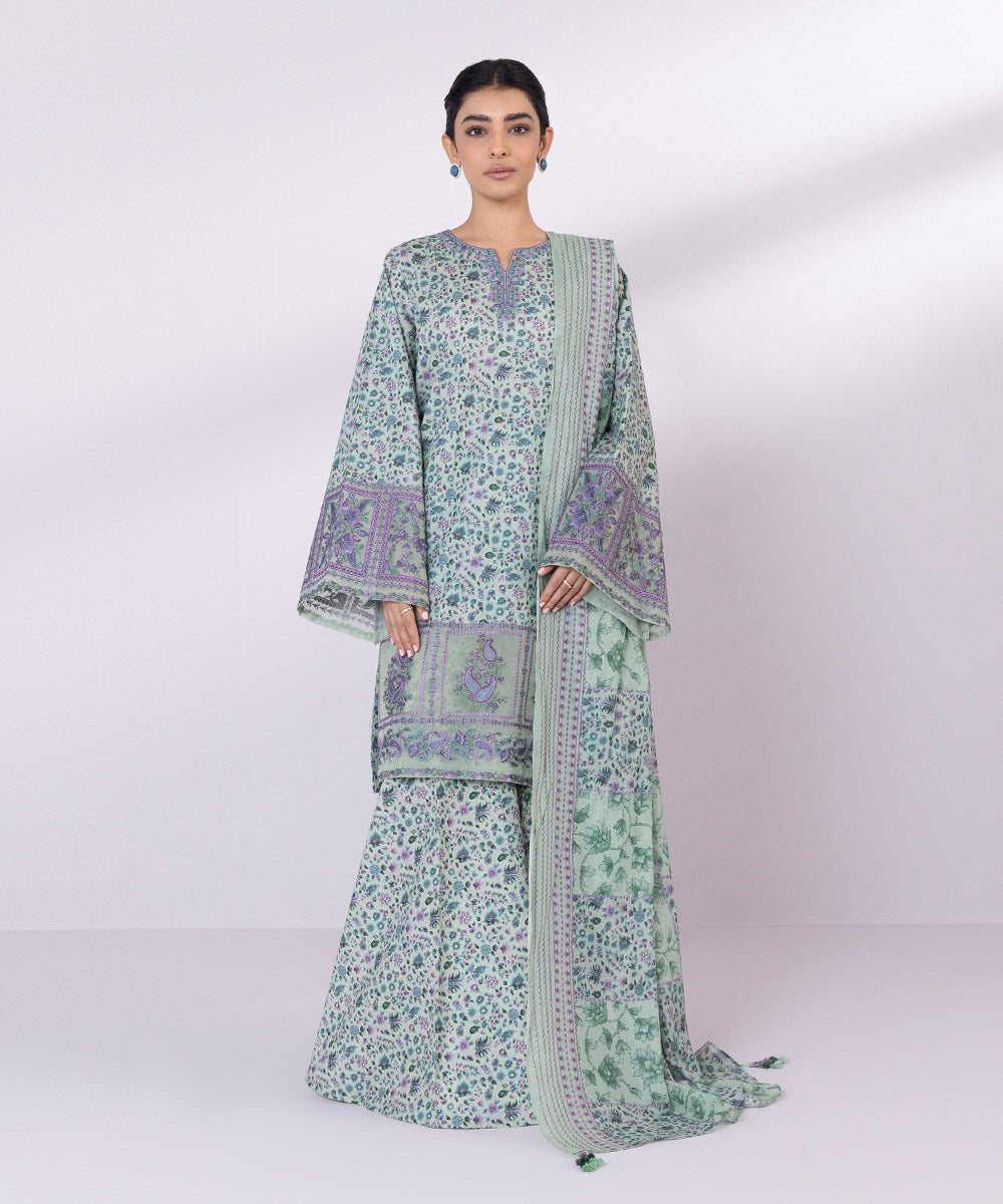 Women's Unstitched Lawn Embroidered Pistachio 3 Piece Suit