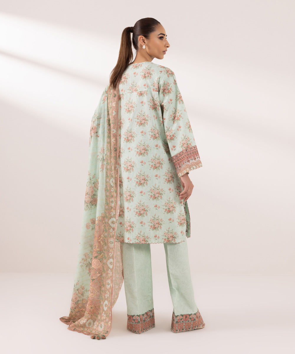 Women's Unstitched Cambric Embroidered Green 3 Piece Suit