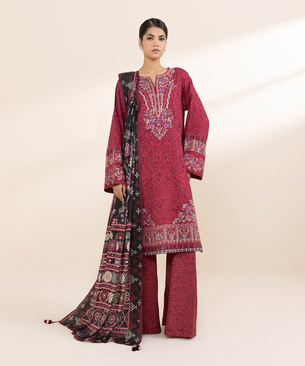 3 Piece - Embroidered Linen Suit