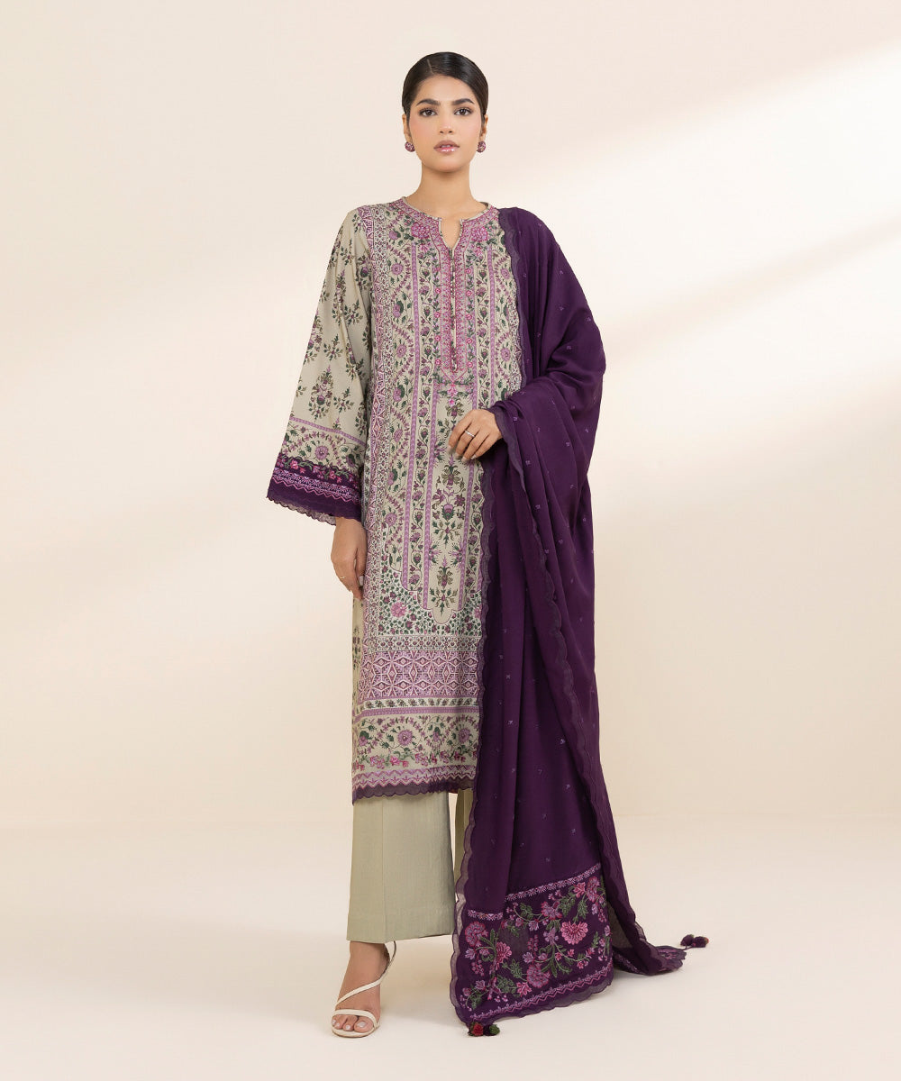 3 Piece - Embroidered Linen Suit