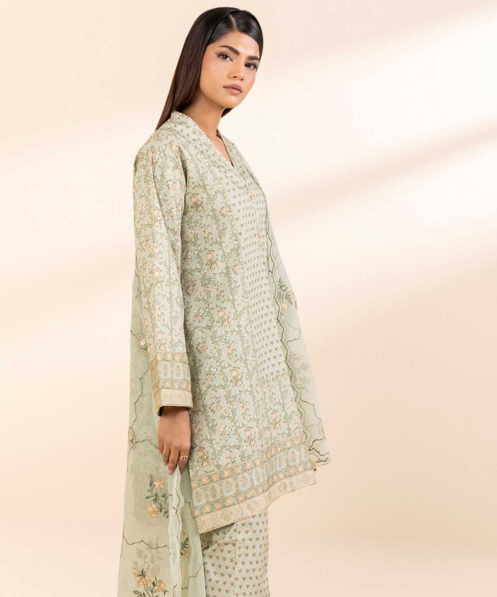 Women's Unstitched Fine Cotton Satin Embroidered Grey 3 Piece Suit