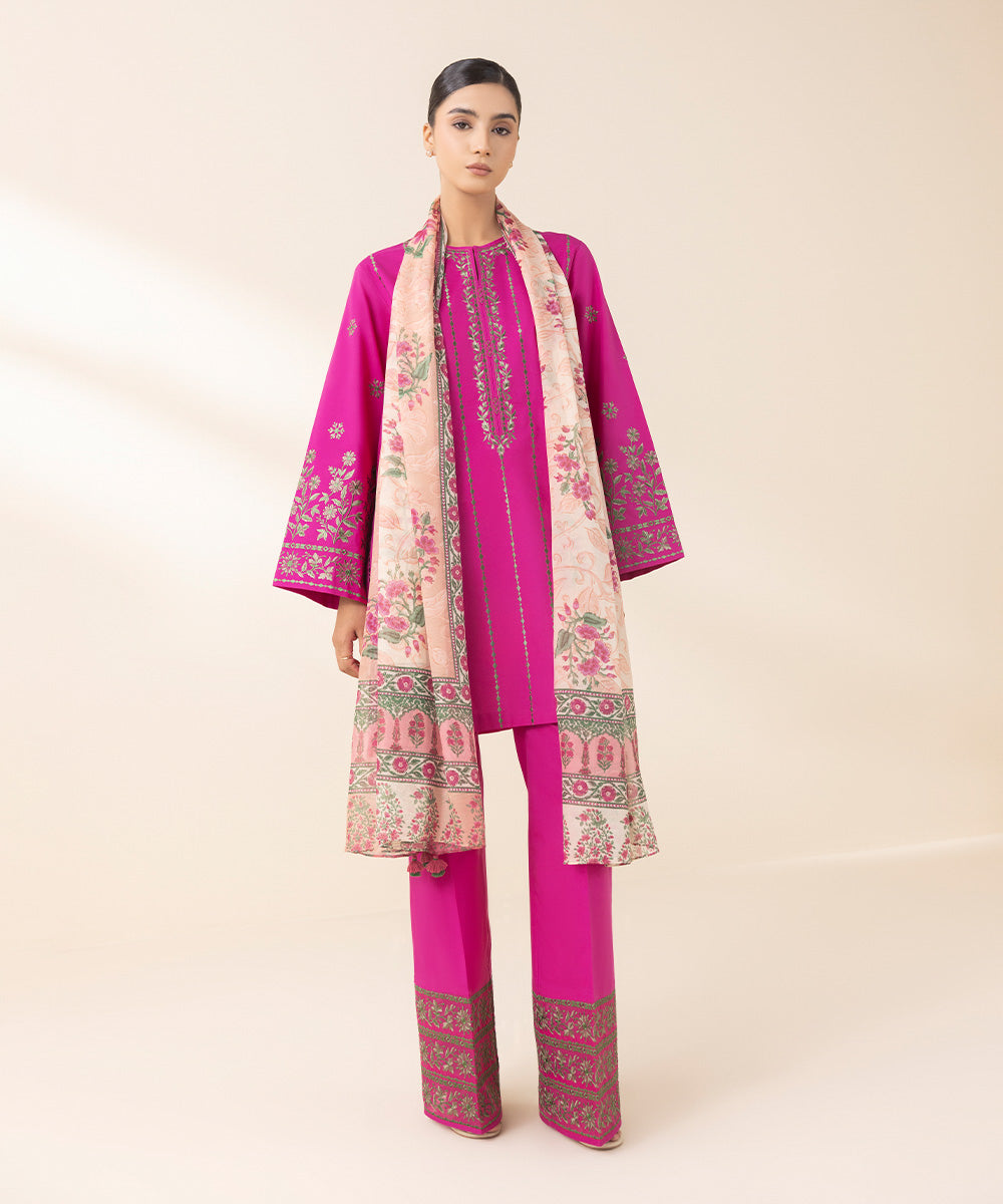 3 Piece - Embroidered Cotton Suit