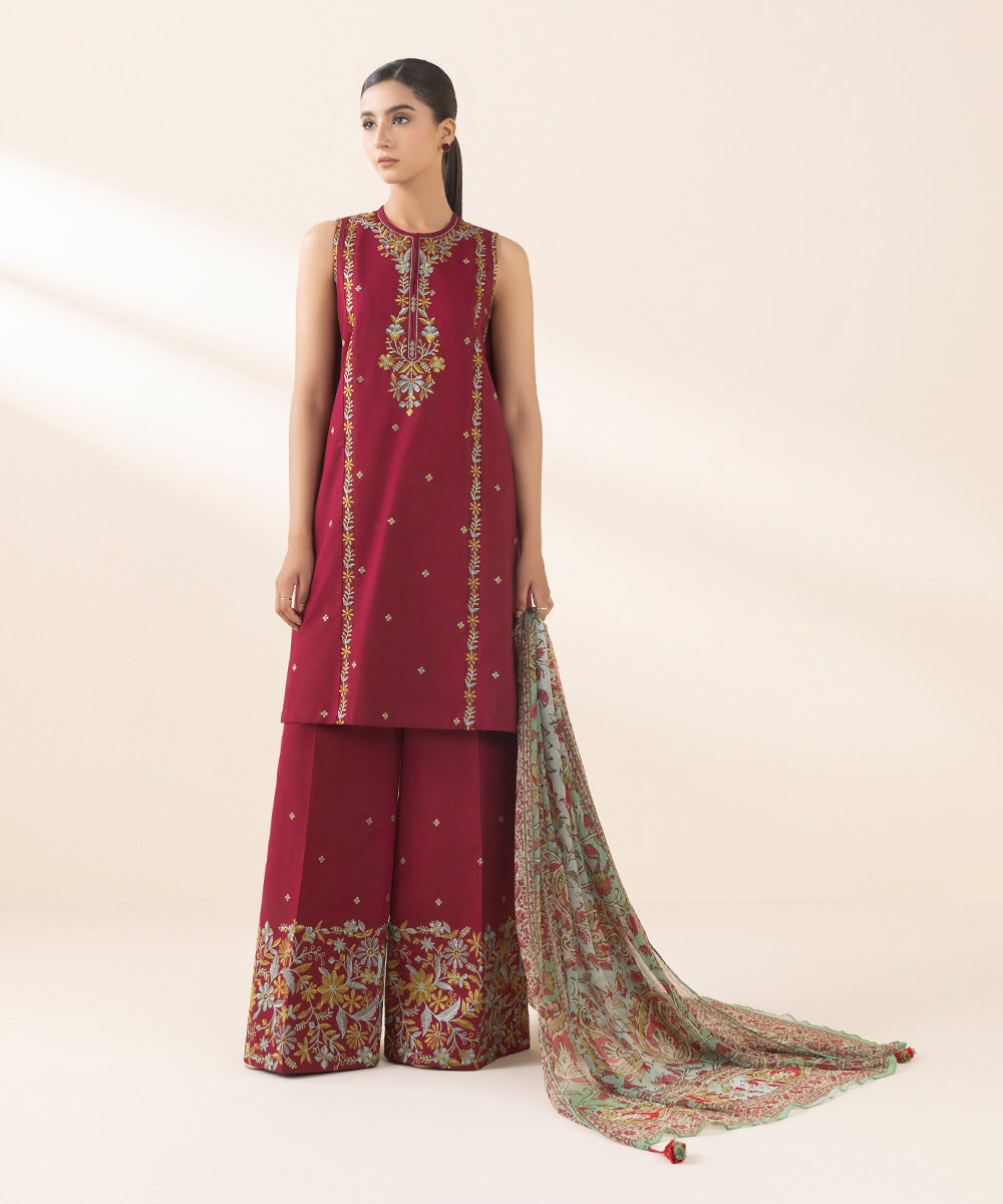 3 Piece - Embroidered Cotton Suit