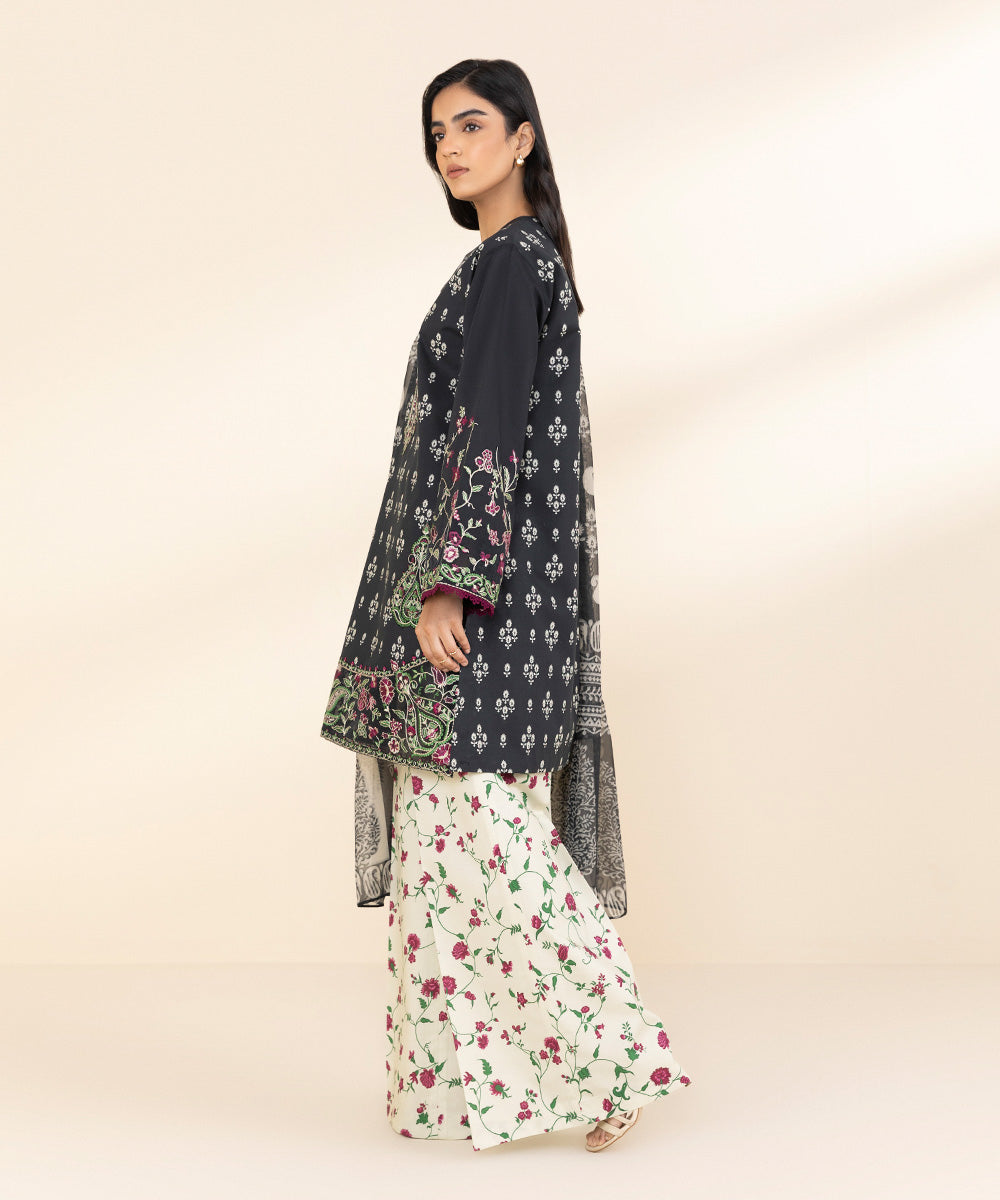 Women's Unstitched Lawn Embroidered Black 3 Piece Suit