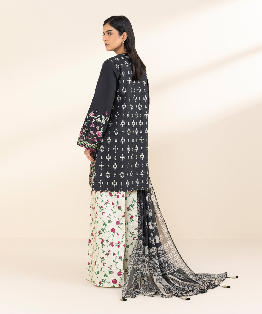 Women's Unstitched Lawn Embroidered Black 3 Piece Suit