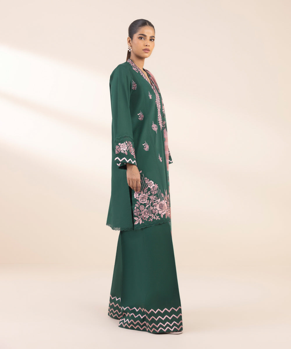 Women's Unstitched Lawn Embroidered Green 3 Piece Suit