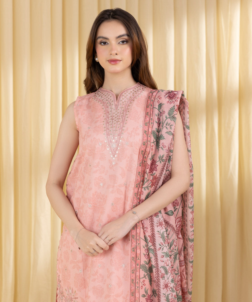 Unstitched Women's Pink Lawn 3 Piece Suit