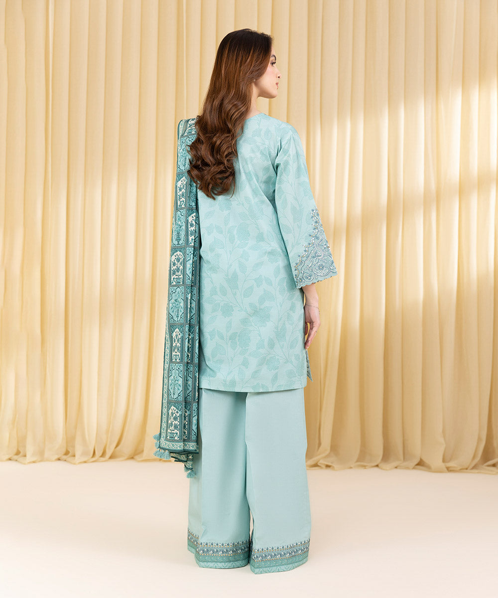 Unstitched Women's Green Lawn 3 Piece Suit