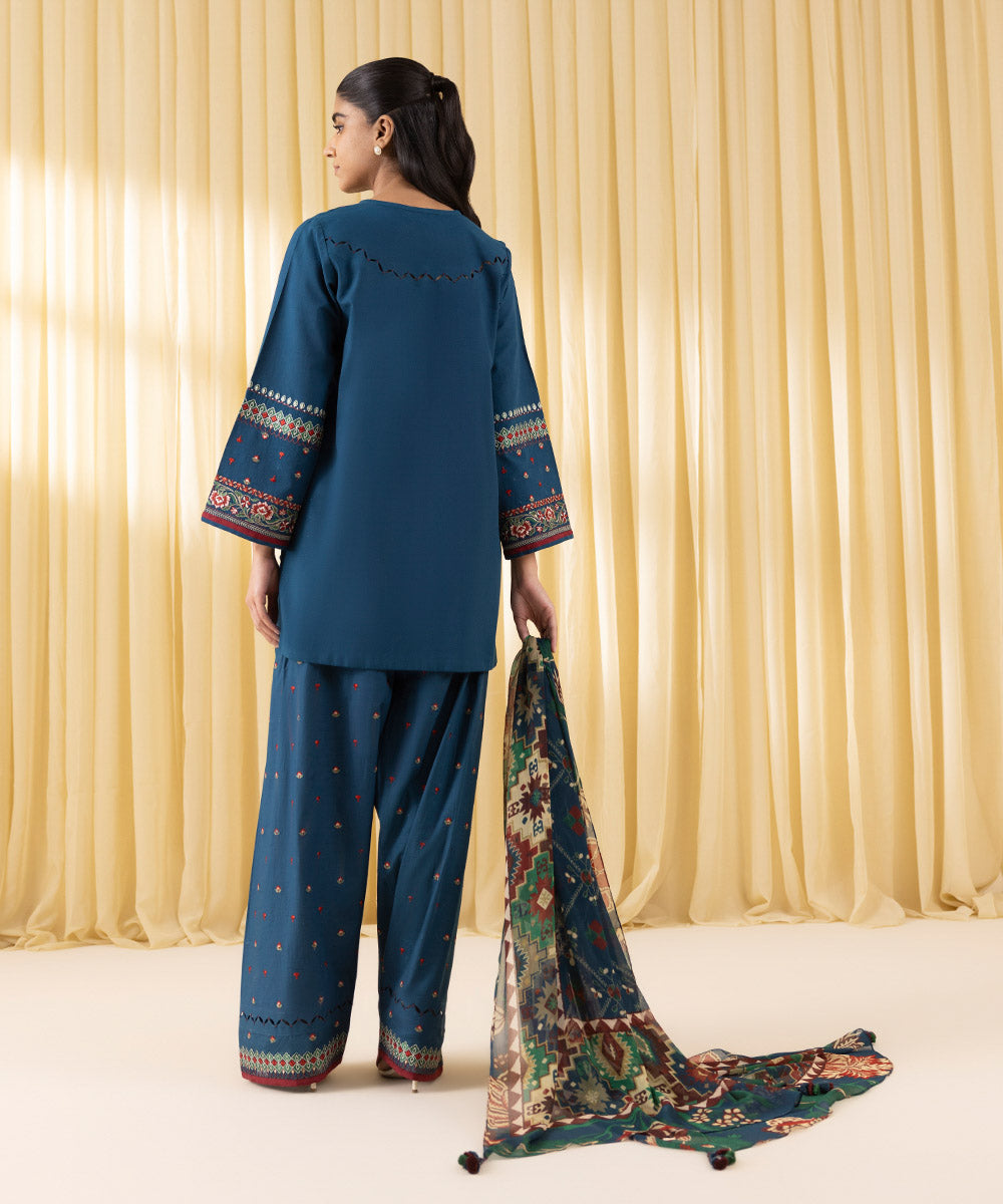 Unstitched Women's Blue Textured Lawn 3 Piece Suit