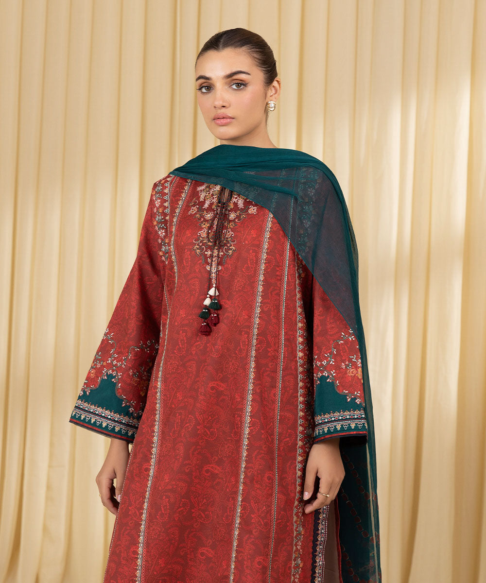 Unstitched Women's Red Lawn 3 Piece Suit