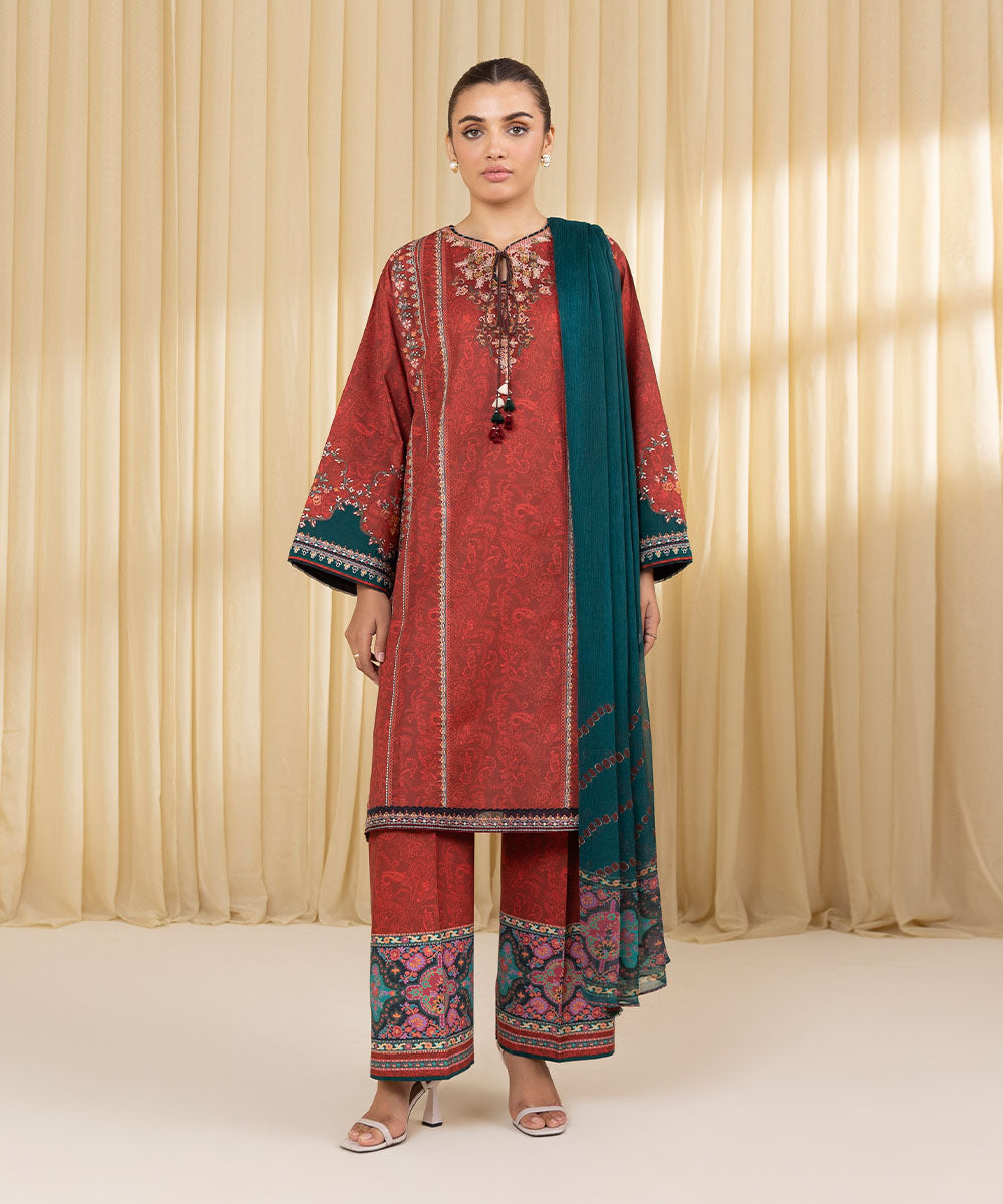 Unstitched Women's Red Lawn 3 Piece Suit