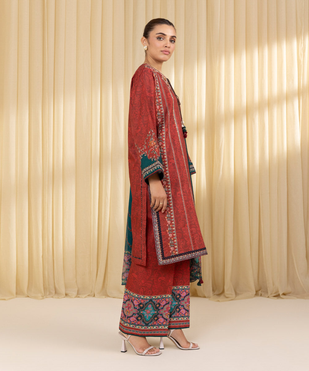 Unstitched Women's Red Lawn 3 Piece Suit