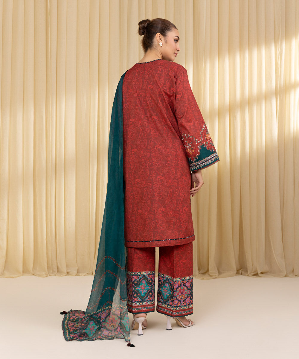 Unstitched Women's Red Lawn 3 Piece Suit