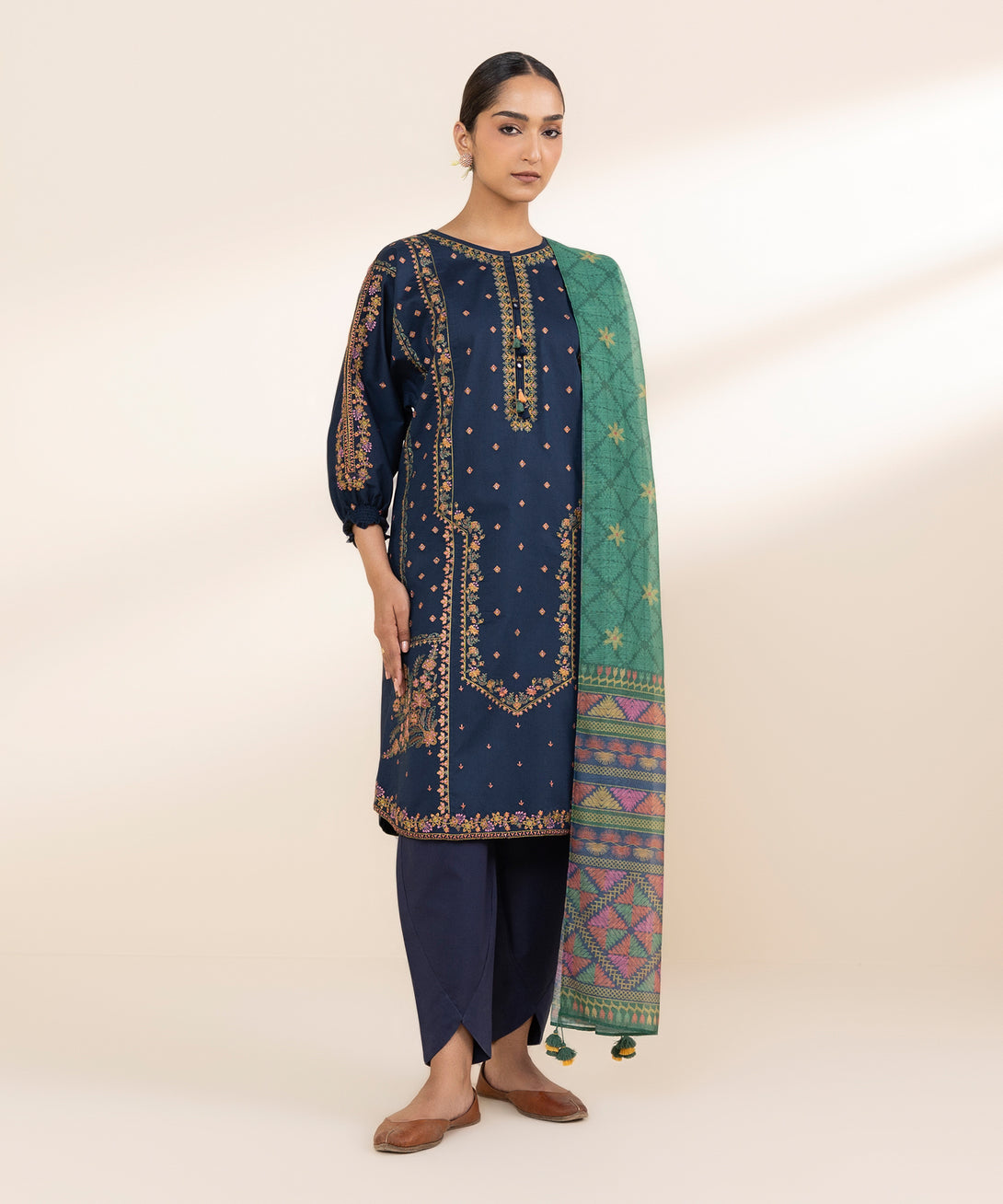 Women's Unstitched Lawn Embroidered Blue 3 Piece Suit