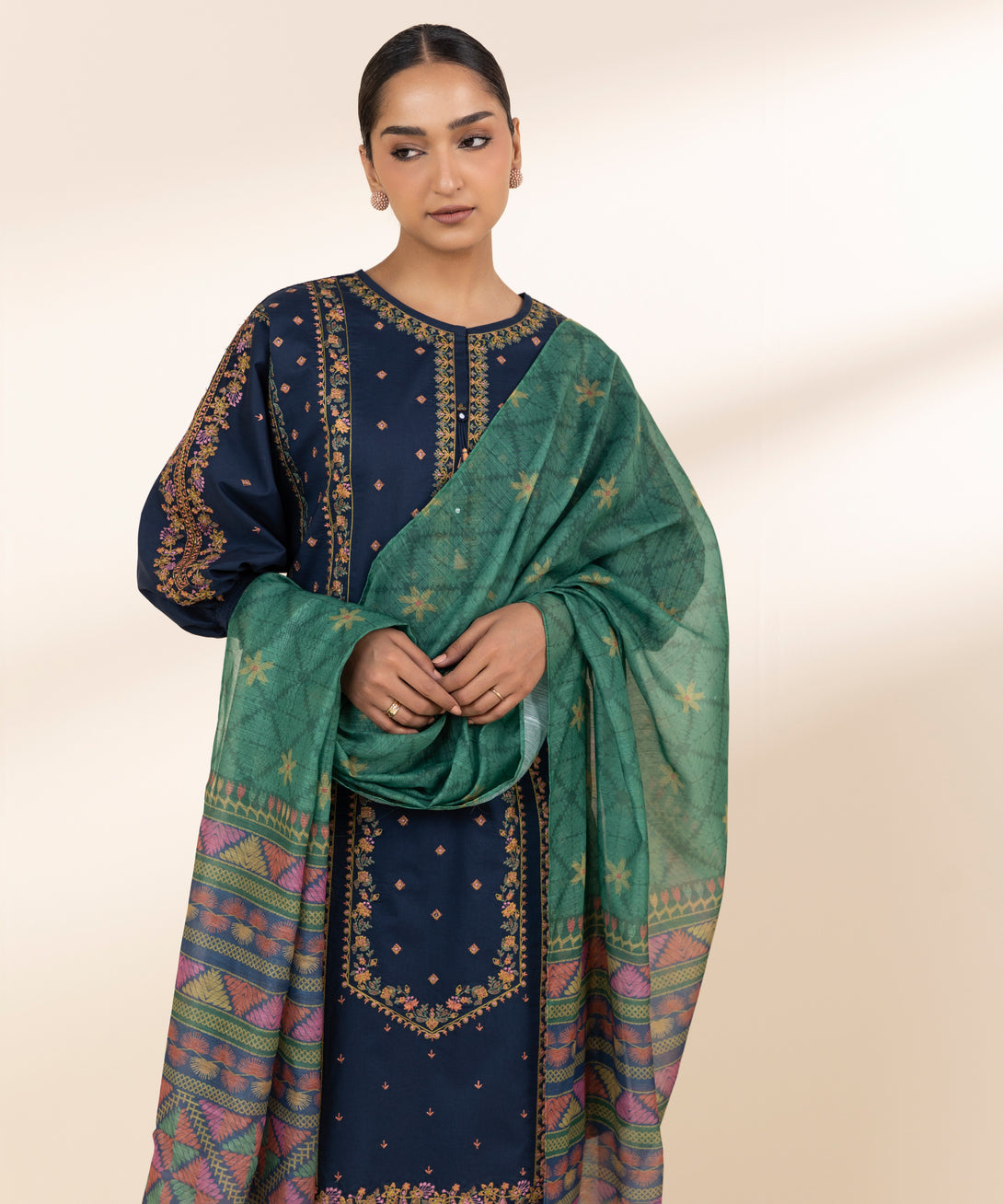 Women's Unstitched Lawn Embroidered Blue 3 Piece Suit