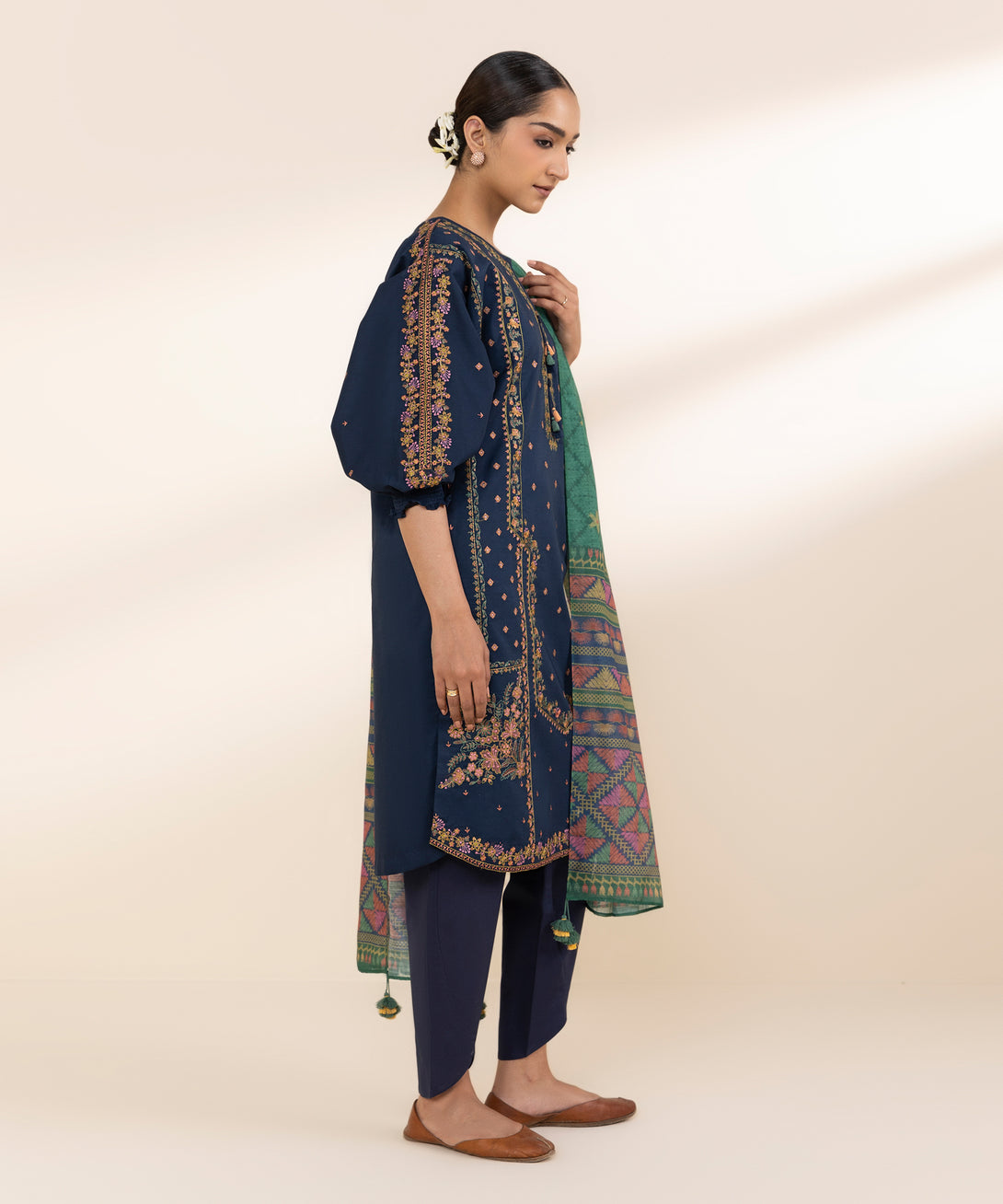Women's Unstitched Lawn Embroidered Blue 3 Piece Suit