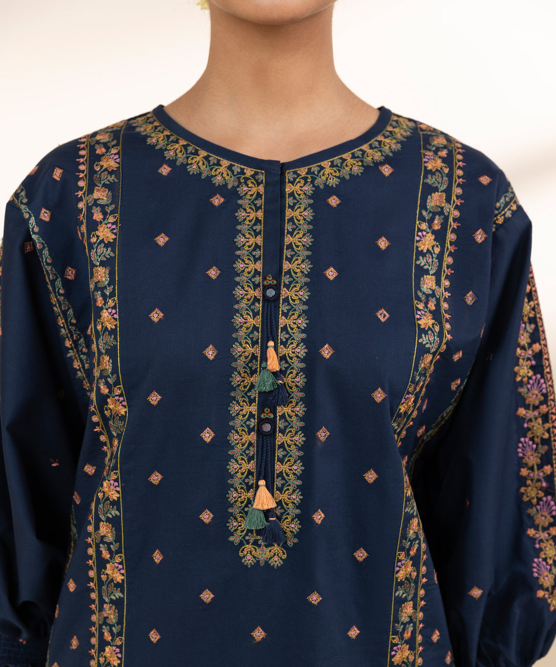 Women's Unstitched Lawn Embroidered Blue 3 Piece Suit