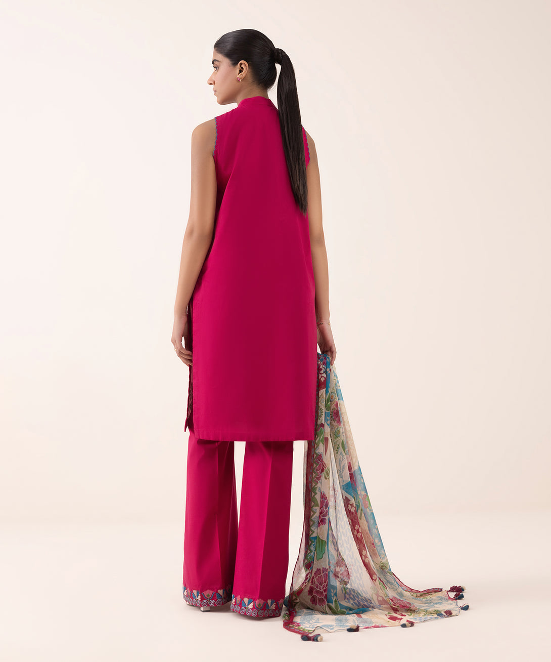Women's Unstitched Textured Lawn Embroidered Pink 3 Piece Suit