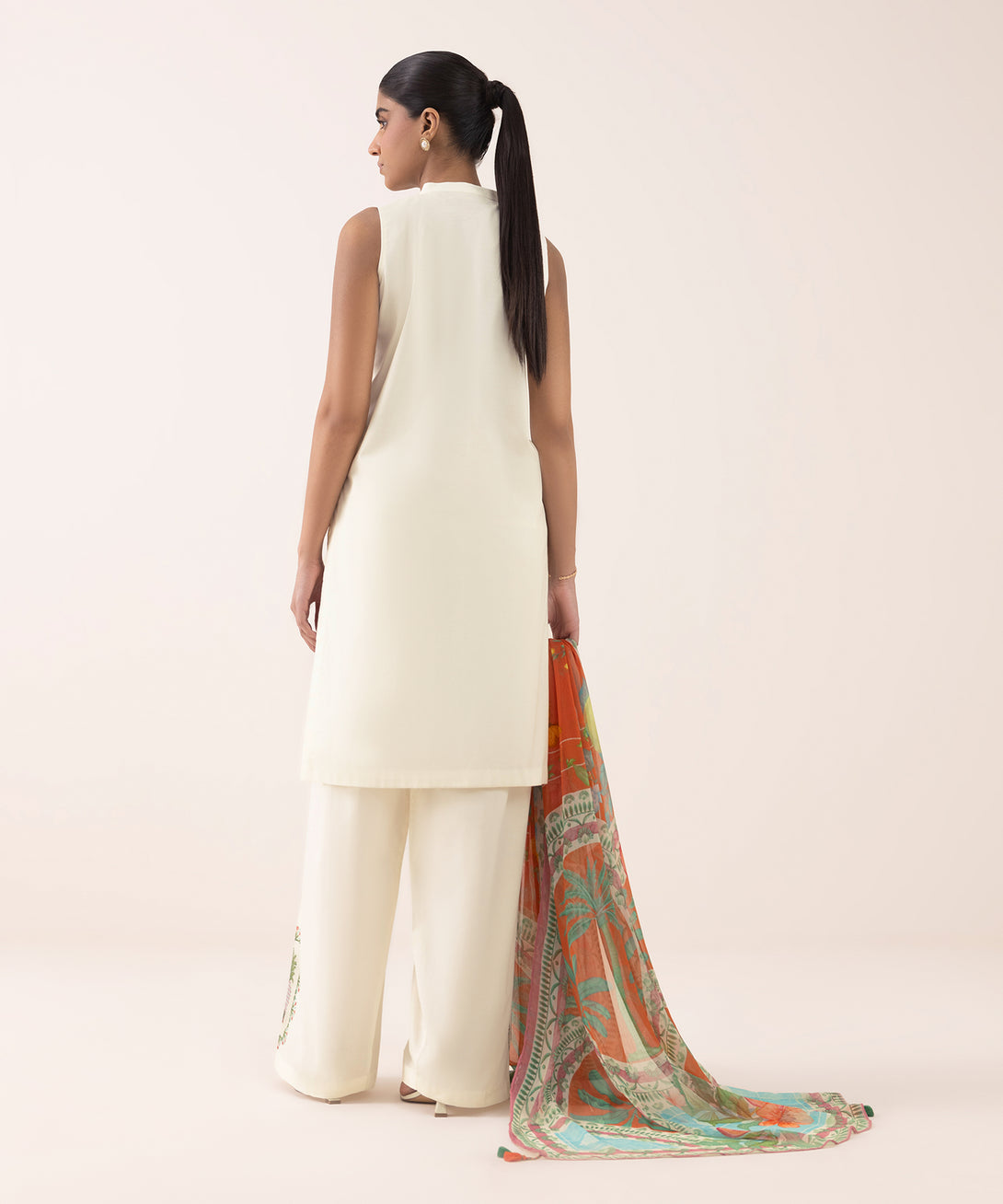 Women's Unstitched Textured Lawn Embroidered Off White 3 Piece Suit
