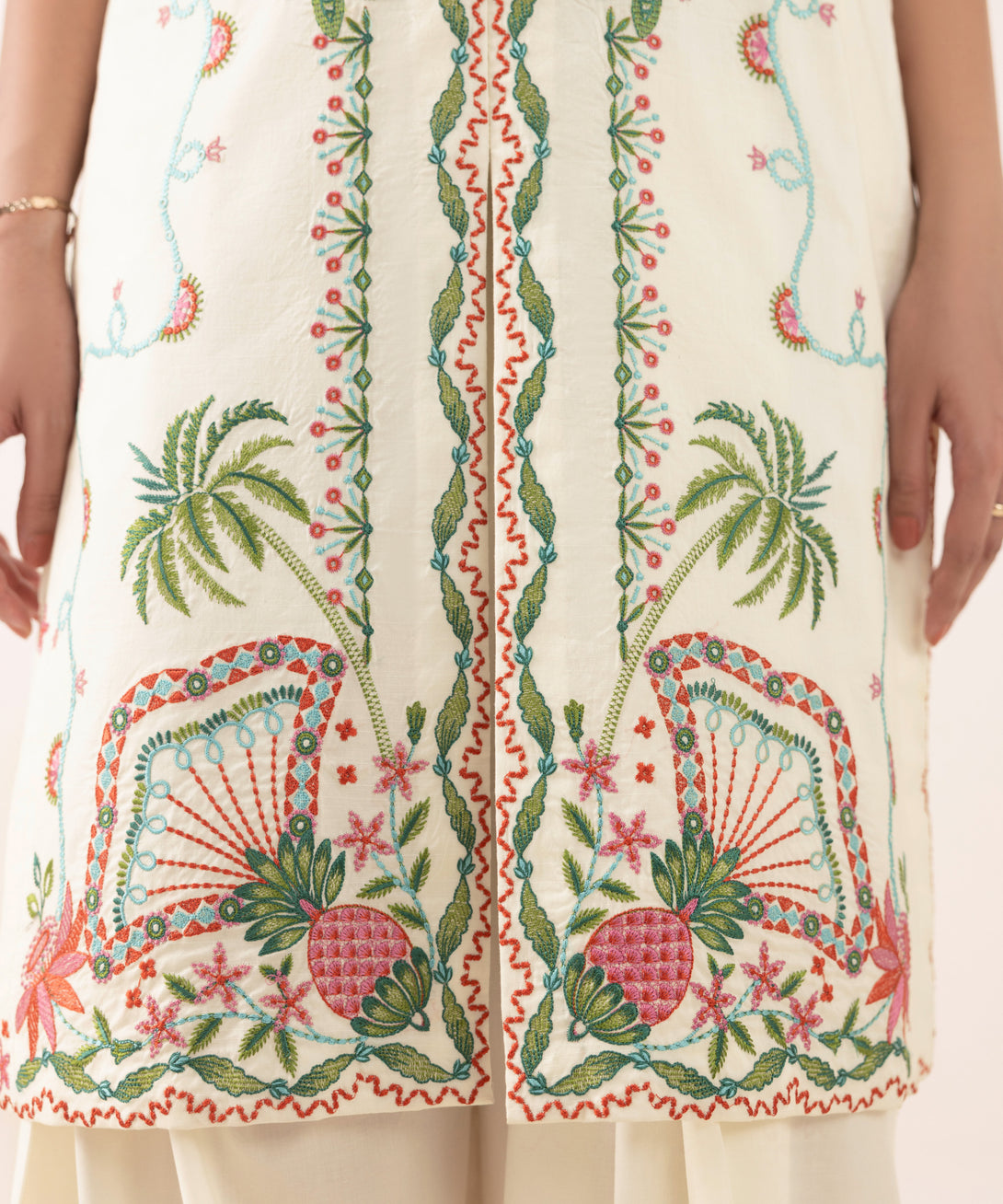 Women's Unstitched Textured Lawn Embroidered Off White 3 Piece Suit