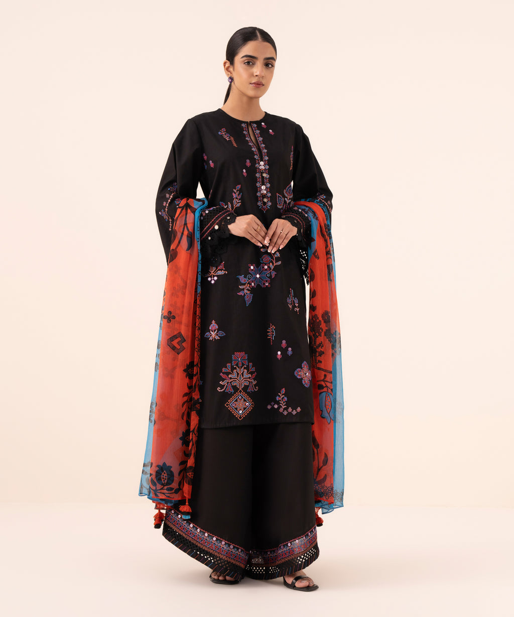 3 Piece - Embroidered Cotton Suit