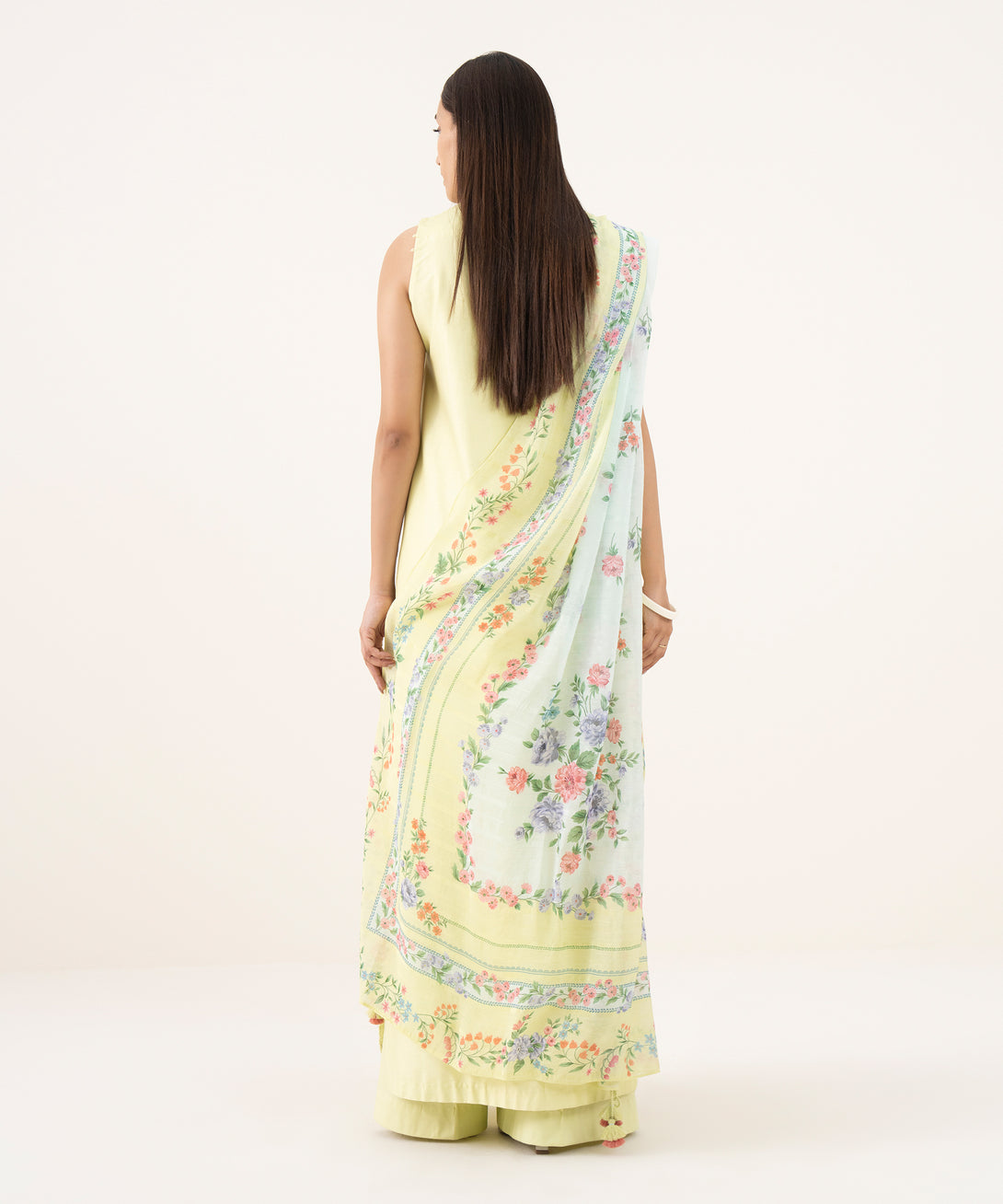 Women's Unstitched Fine Cotton Satin Embroidered Yellow 3 Piece Suit