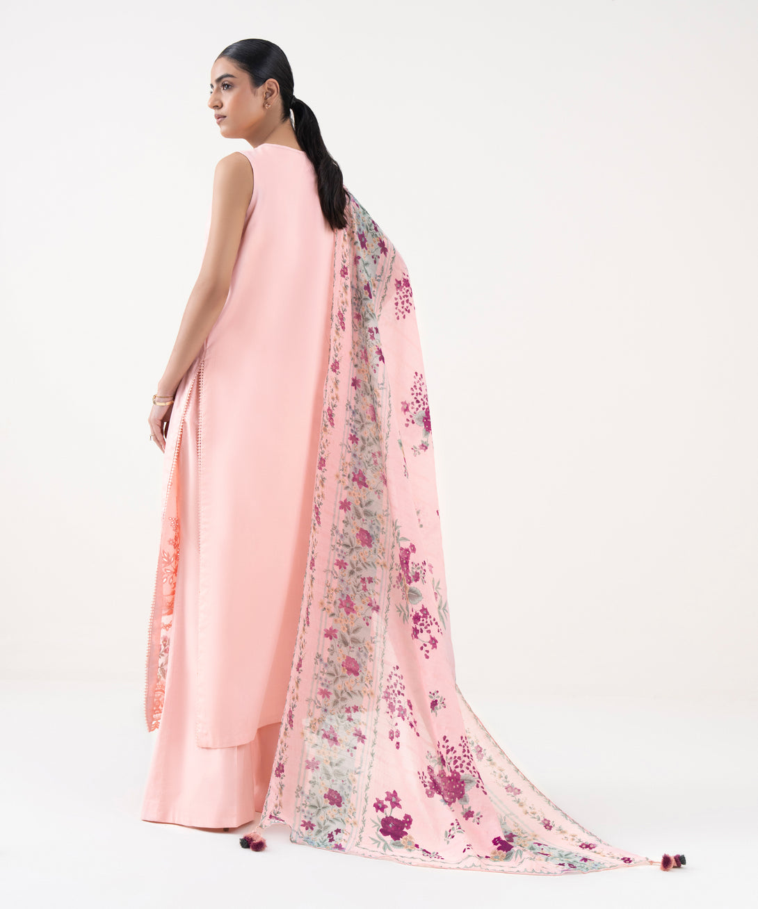 Women's Unstitched Fine Cotton Satin Embroidered Pink 3 Piece Suit