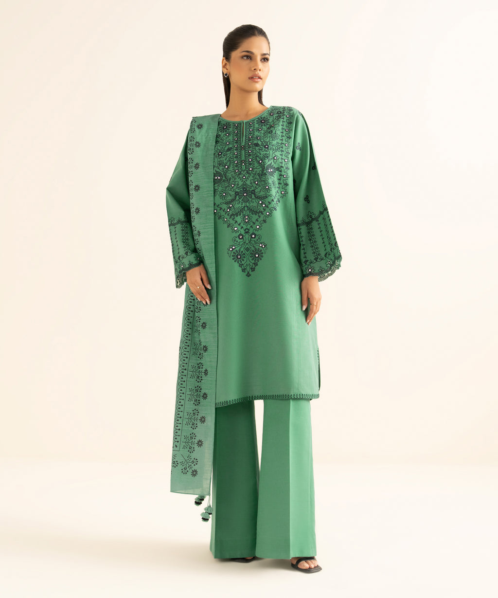 3 Piece - Embroidered Light Khaddar Suit