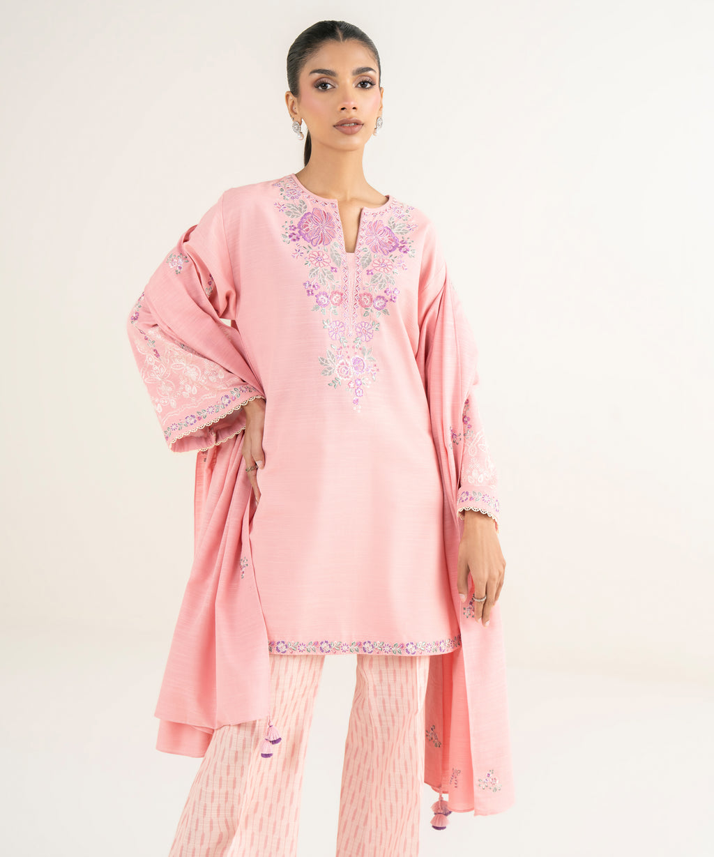 3 Piece - Embroidered Khaddar Suit