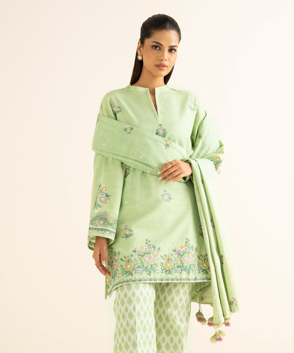 3 Piece - Embroidered Khaddar Suit