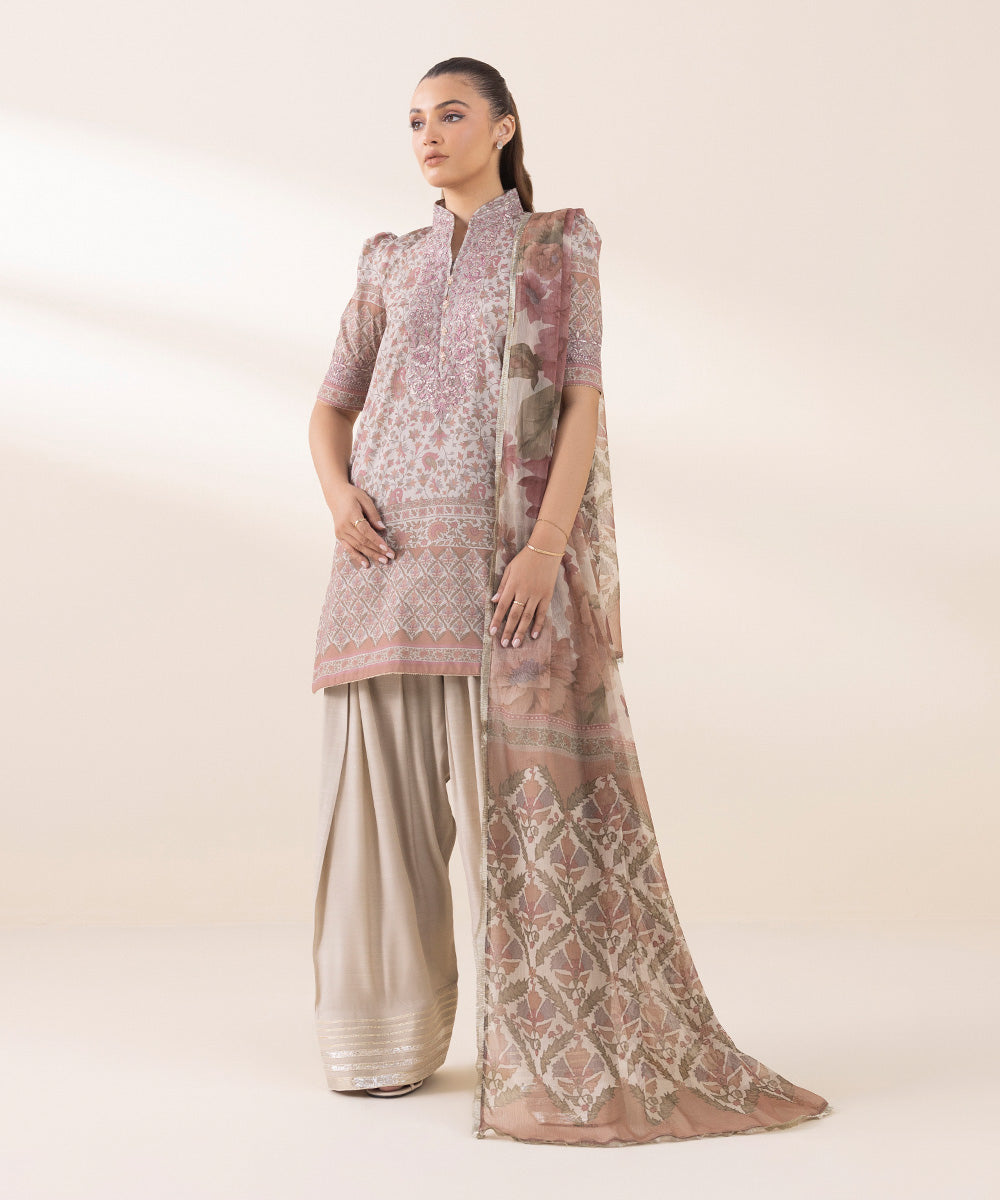 3 Piece - Embroidered Silk Suit