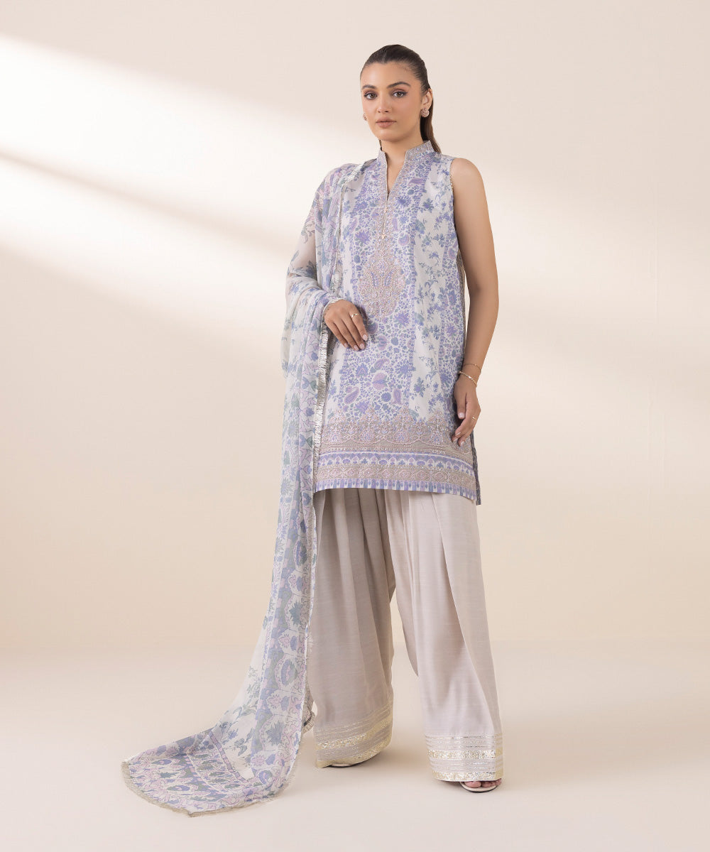 3 Piece - Embroidered Silk Suit