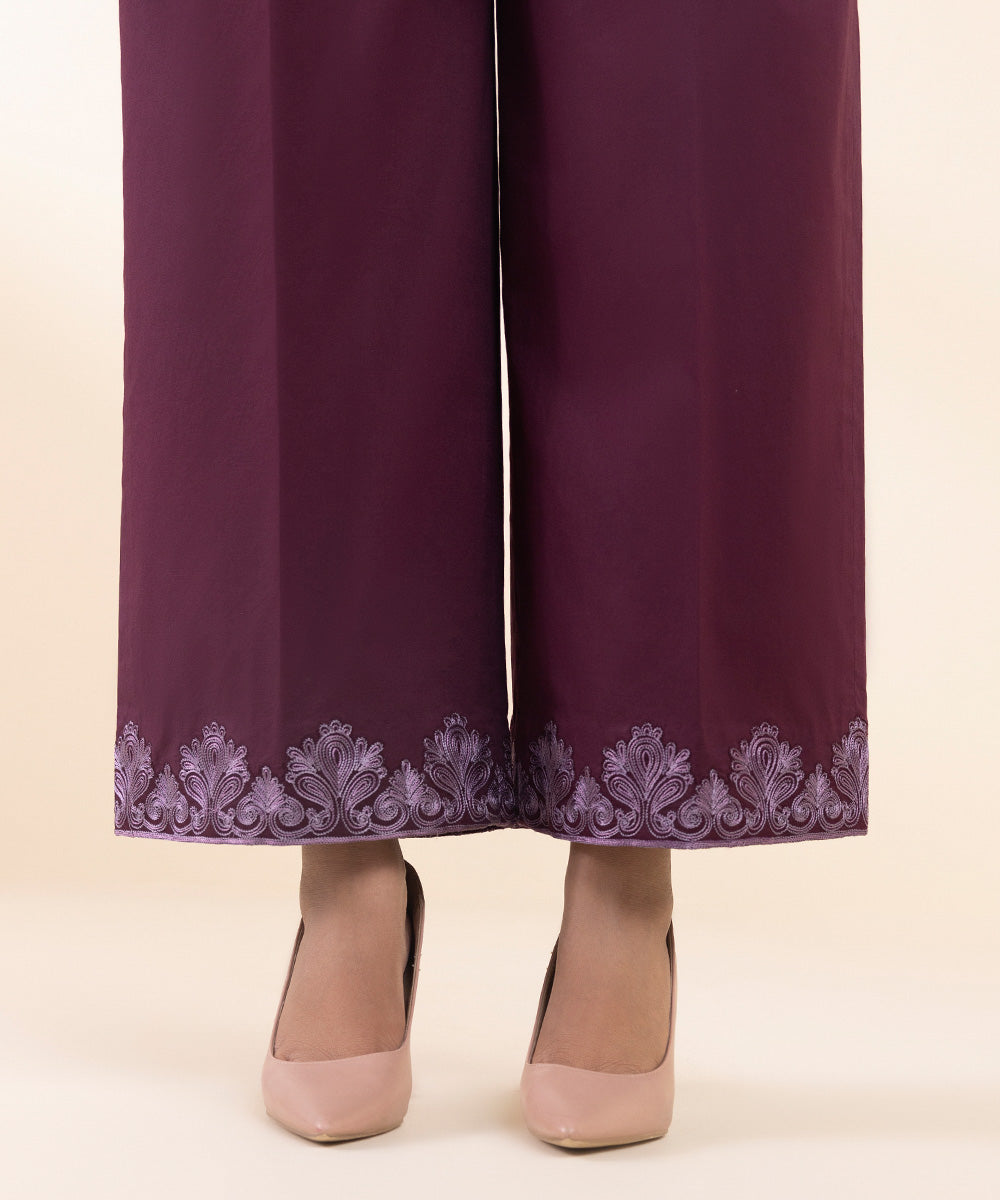 Women's Unstitched Cotton Karandi Embroidered Purple 3 Piece Suit