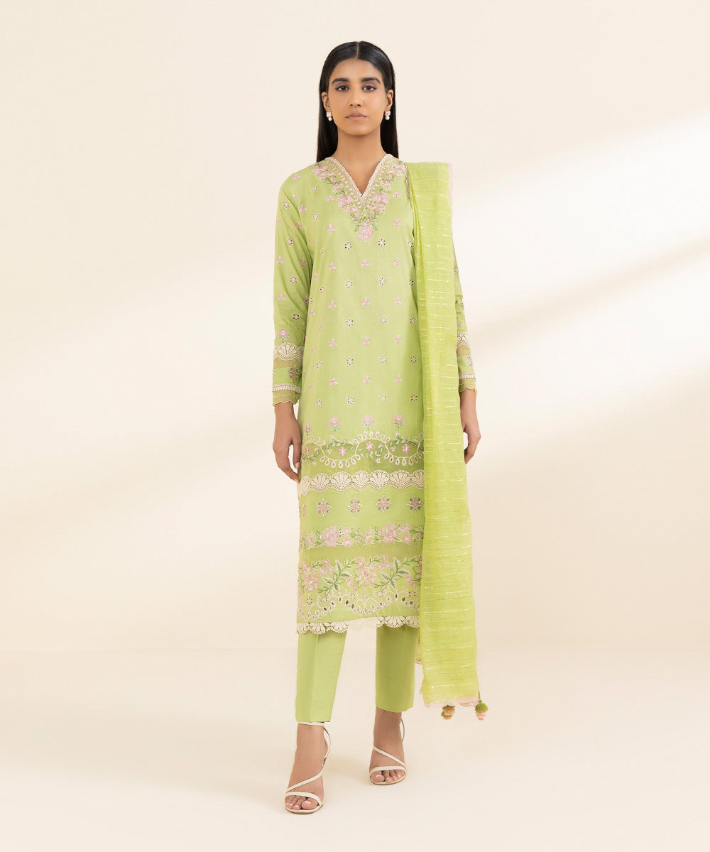 3 Piece - Embroidered Cotton Suit