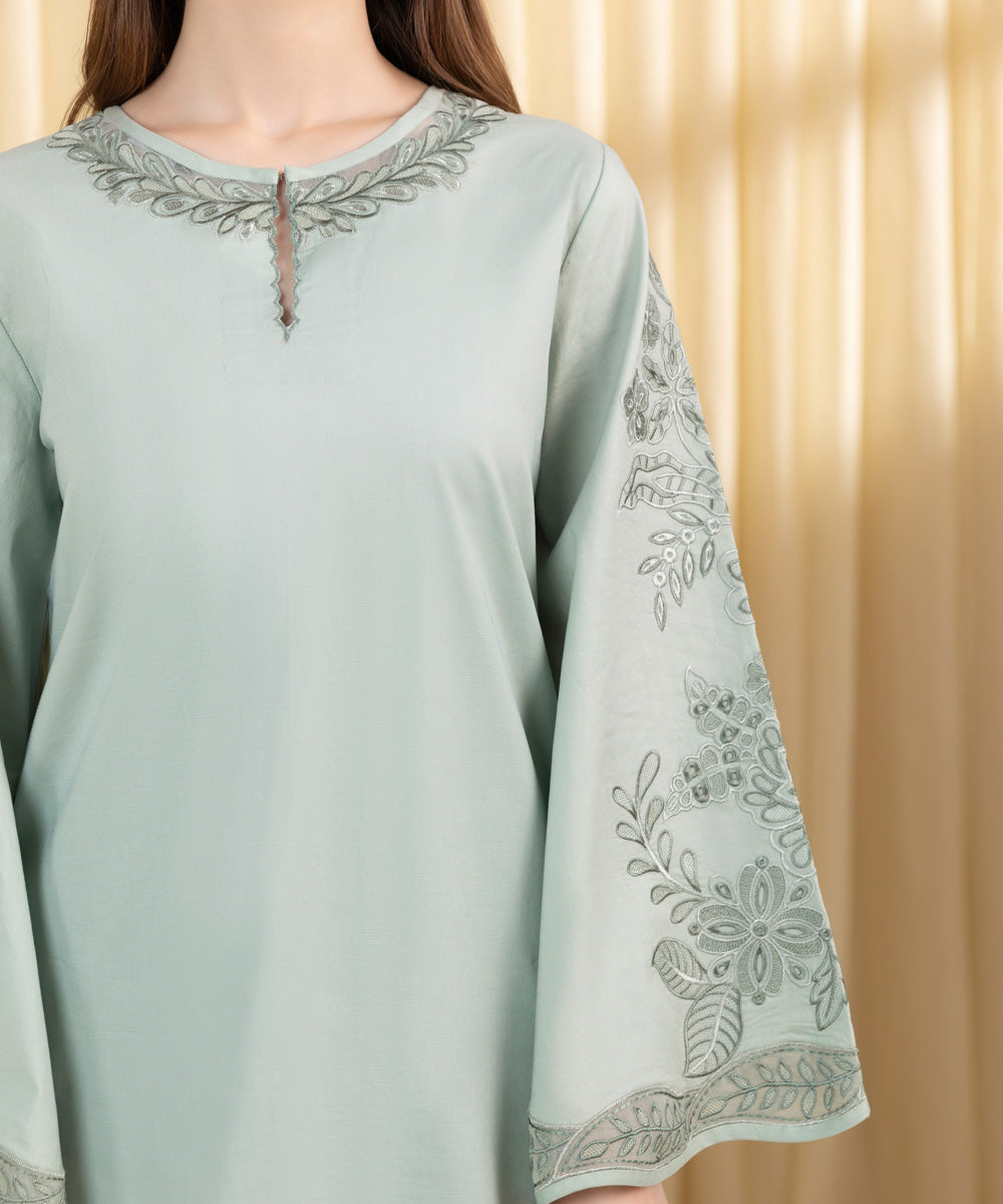 Unstitched Women's Green Dobby 3 Piece Suit