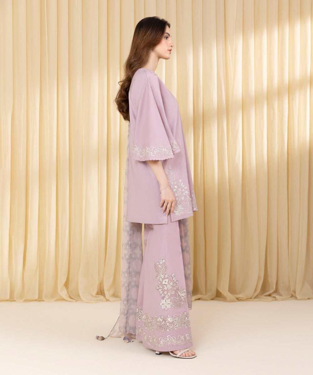 Unstitched Women's Pink Cotton Jacquard 3 Piece Suit