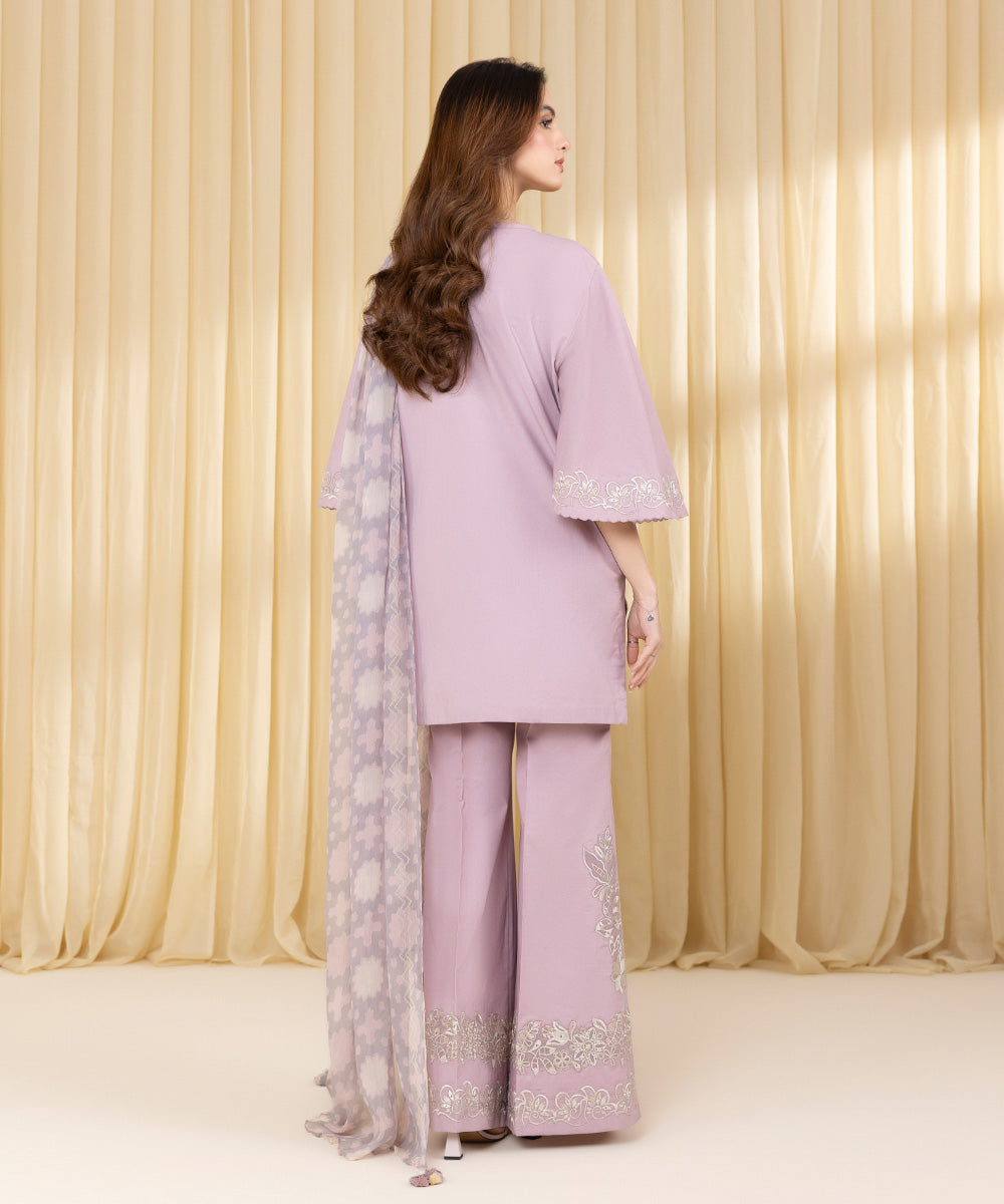 Unstitched Women's Pink Cotton Jacquard 3 Piece Suit