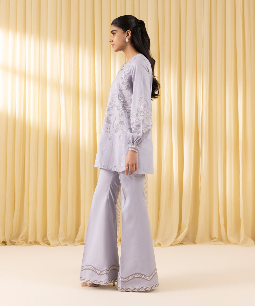 Unstitched Women's Blue Cotton Jacquard 3 Piece Suit