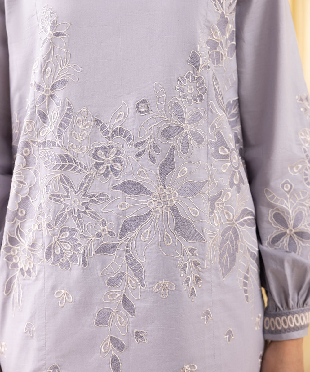 Unstitched Women's Blue Cotton Jacquard 3 Piece Suit