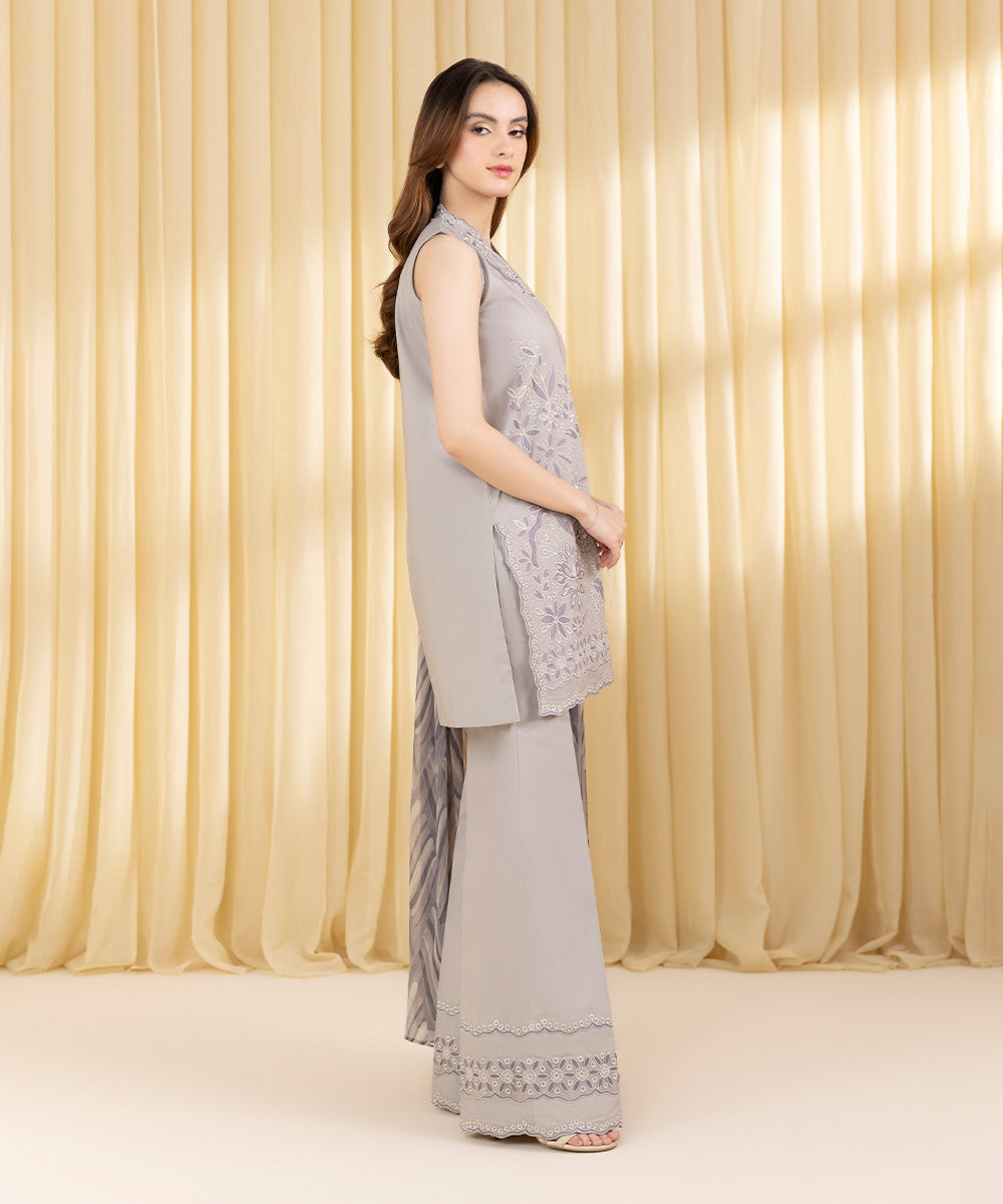 Unstitched Women's Grey Cotton Jacquard 3 Piece Suit