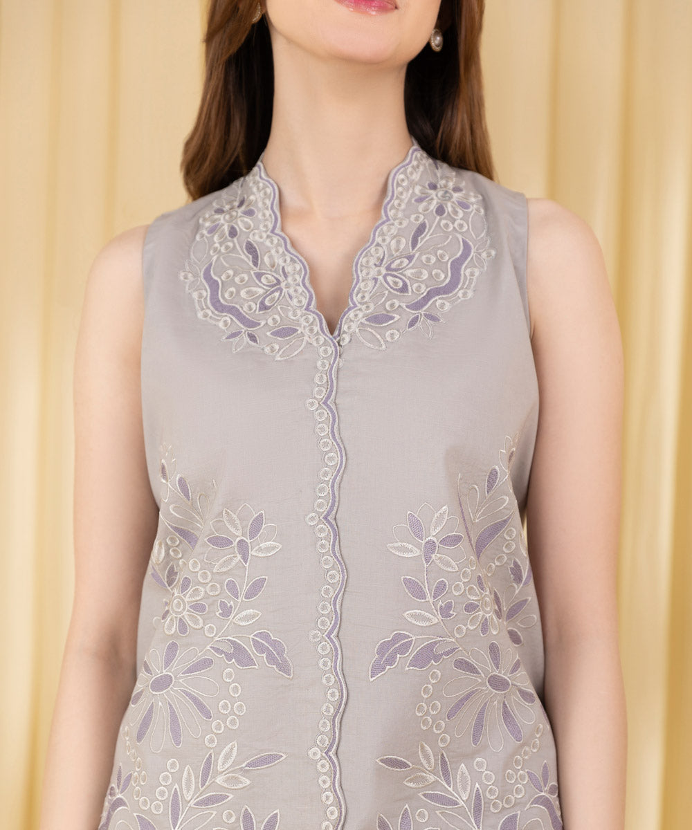 Unstitched Women's Grey Cotton Jacquard 3 Piece Suit