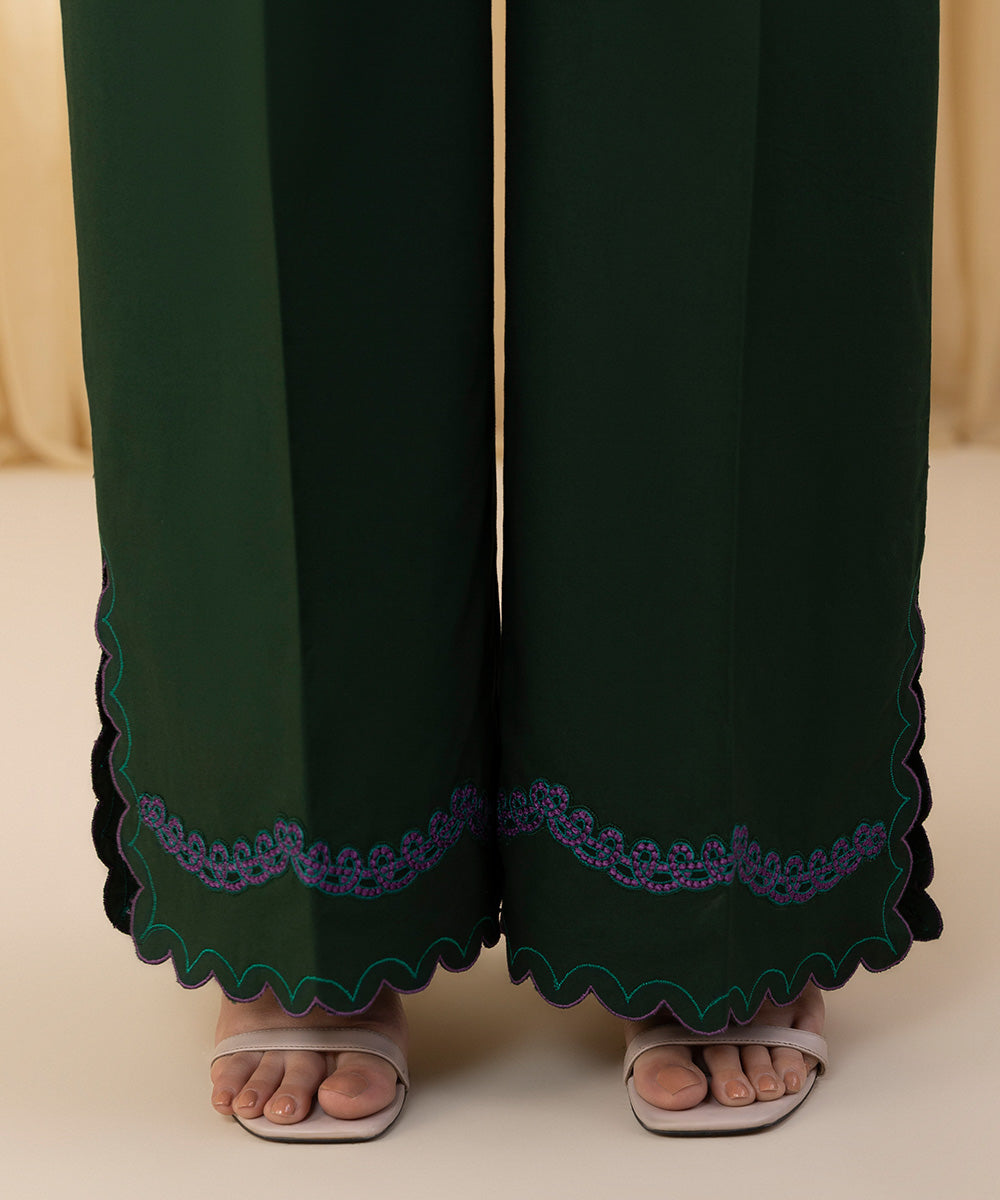 Unstitched Women's Green Cotton Jacquard 3 Piece Suit