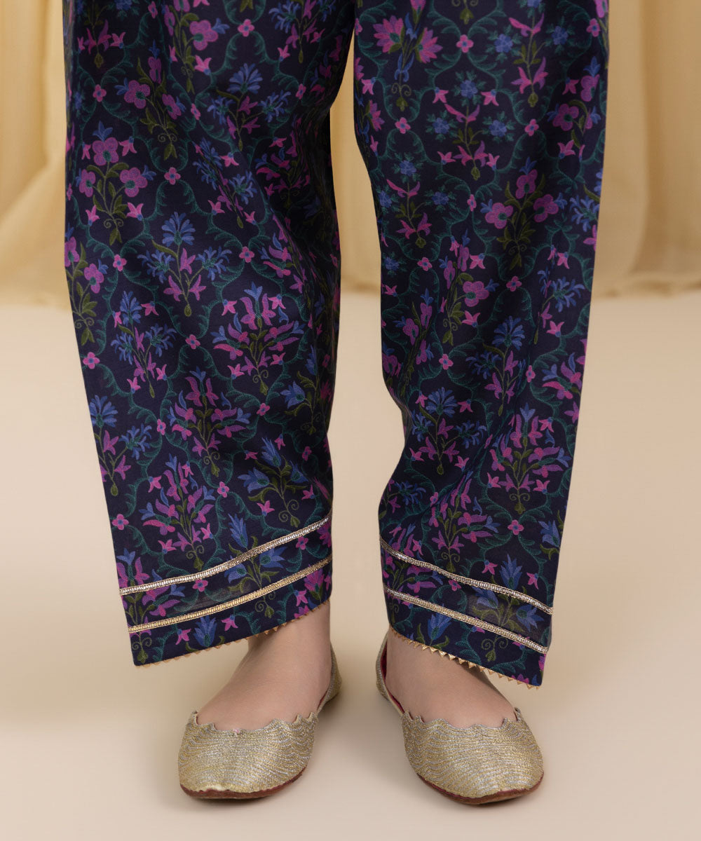 Unstitched Women's Blue Cotton Jacquard 3 Piece Suit
