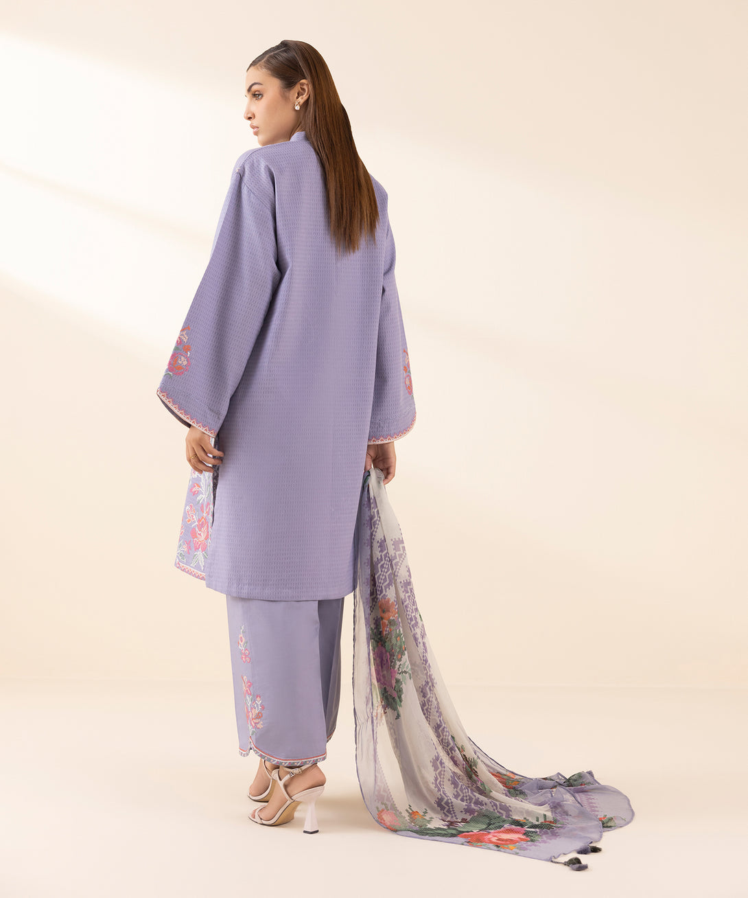 Women's Unstitched Dobby Embroidered Purple 3 Piece Suit