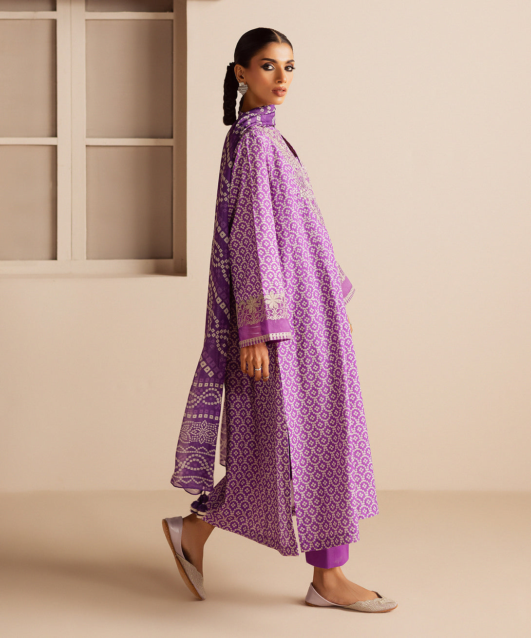 Women's Unstitched Dobby Embroidered Purple 3 Piece Suit