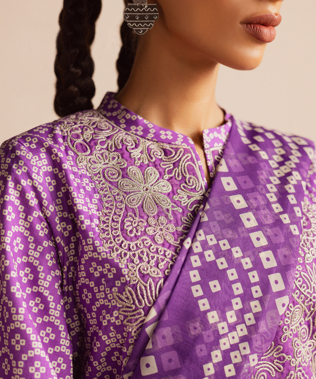 Women's Unstitched Dobby Embroidered Purple 3 Piece Suit