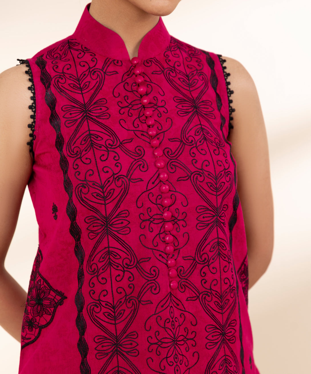 Women's Unstitched Cotton Jacquard Embroidered Pink 3 Piece Suit