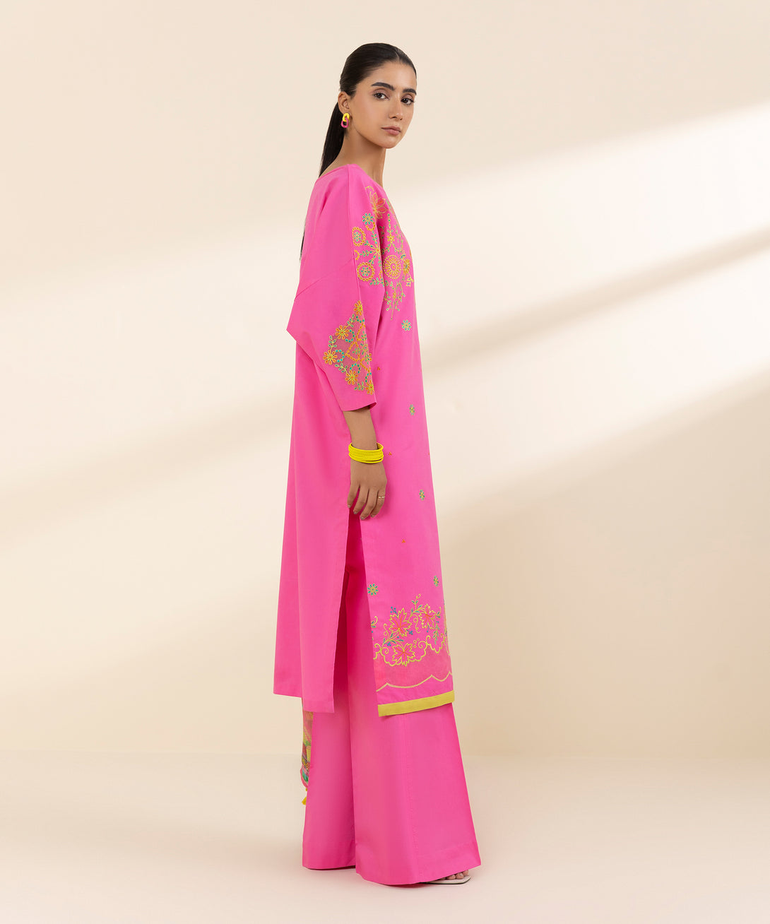 Women's Unstitched Lawn Embroidered Pink 3 Piece Suit