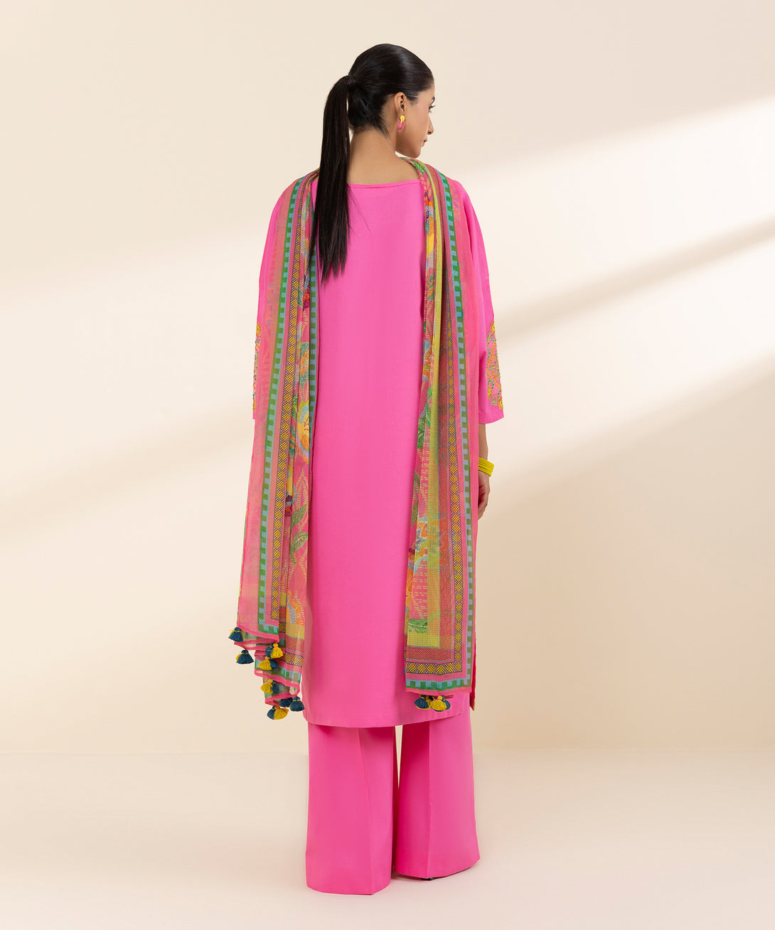 Women's Unstitched Lawn Embroidered Pink 3 Piece Suit