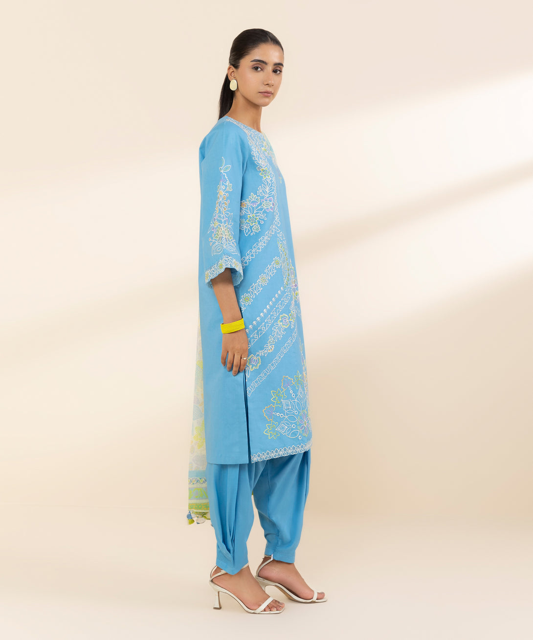 Women's Unstitched Lawn Embroidered Blue 3 Piece Suit
